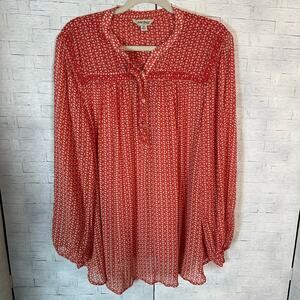 Lucky Brand Red Printed Long-Sleeve Blouse